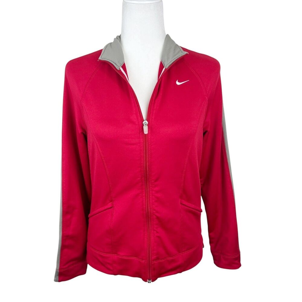 Nike Sweater Women Small Red Zip Up Stretch Running Activewear Athletic Outer